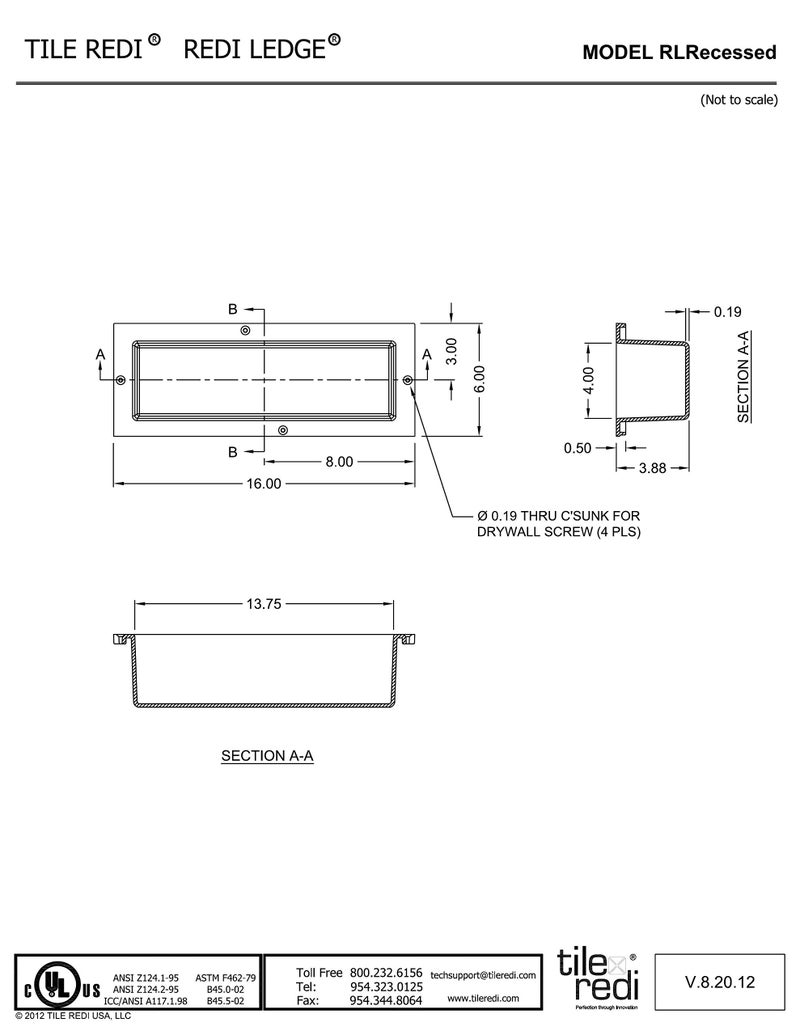 Tile Redi USA تايل ريدي الولايات المتحدة RLRecessed Redi Ledge حافة الدش، 16" عرض x 6" ارتفاع، أسود - Image 5